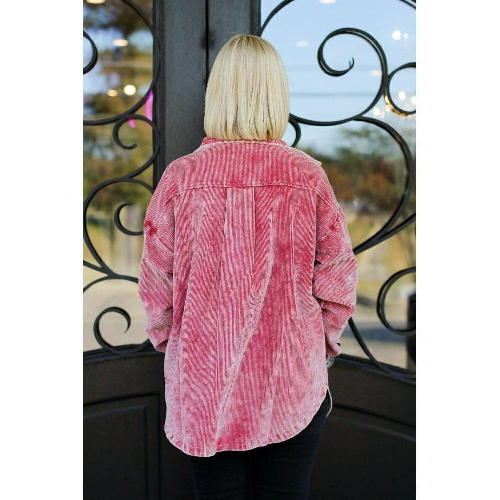 Zenana Corn Maze Vintage Washed Corduroy Shacket in Rose Pink S-XL QJW-1107D4 - Picture 6 of 8